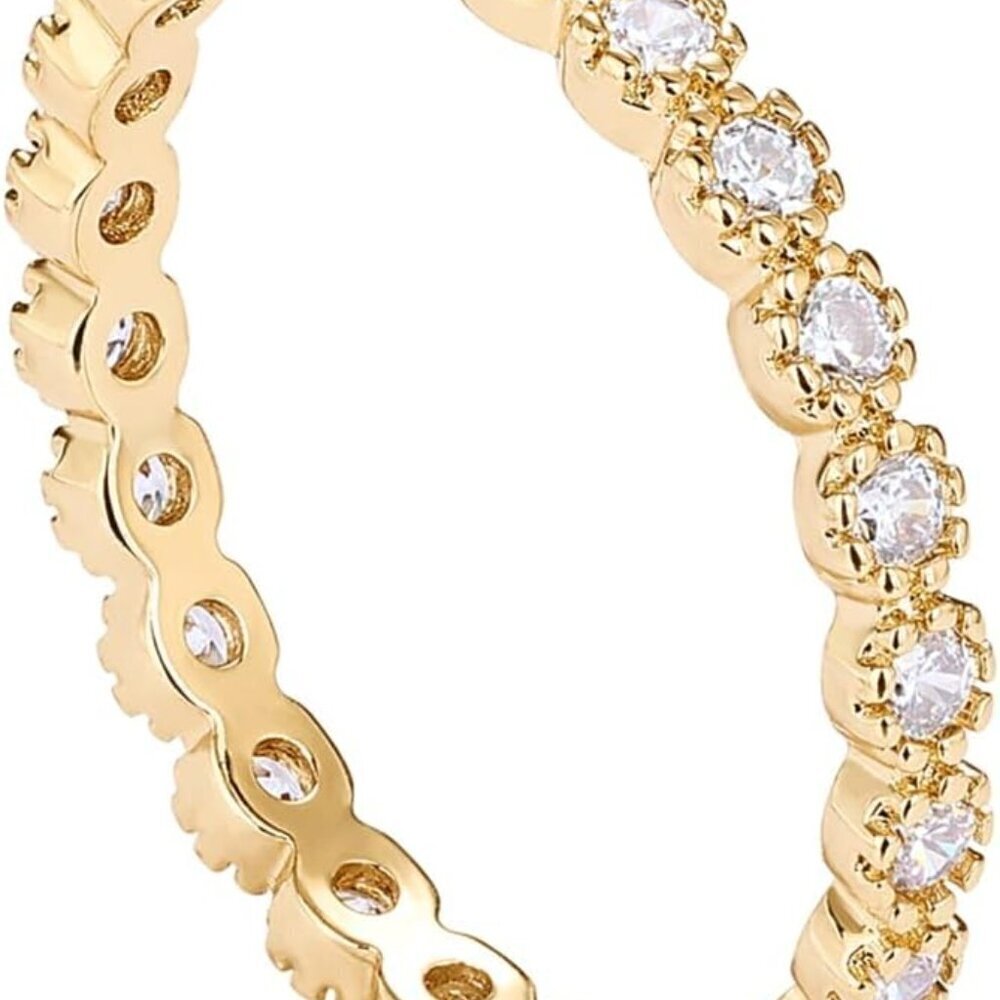 14K Gold Plated Rings Cubic Zirconia Marquise Band Women's Jewelry